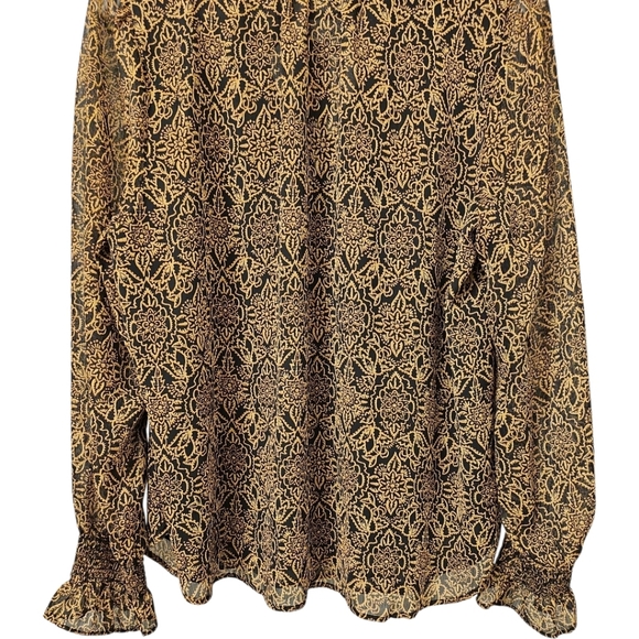 Loft Black Gold Shirred Mock Neck pattern Blouse Size Meduim NWT - Picture 7 of 9